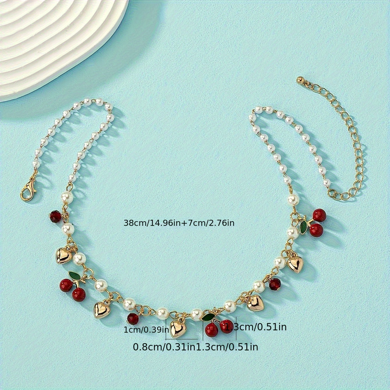 1 Strand Lady's Cherry Beads Golden Heart Shape Charms Design Necklace, Elegant Personality Versatile Party Banquet Daily Wear Jewelry - BUY24 Live Store