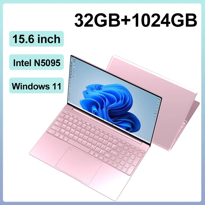 2025 New Laptop 15.6 Inch 32GB Ram DDR4 2TB SSD Windows 11/10 Notebook Pc Gamer Intel N5095 Office Computer Backlit Fingerprint