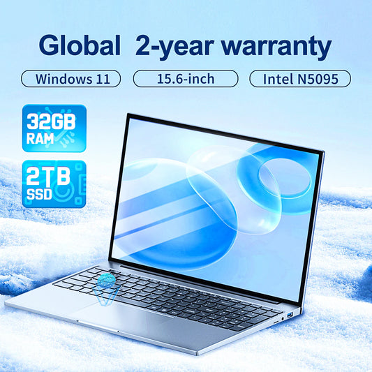 2025 New Laptop 15.6 Inch 32GB Ram DDR4 2TB SSD Windows 11/10 Notebook Pc Gamer Intel N5095 Office Computer Backlit Fingerprint