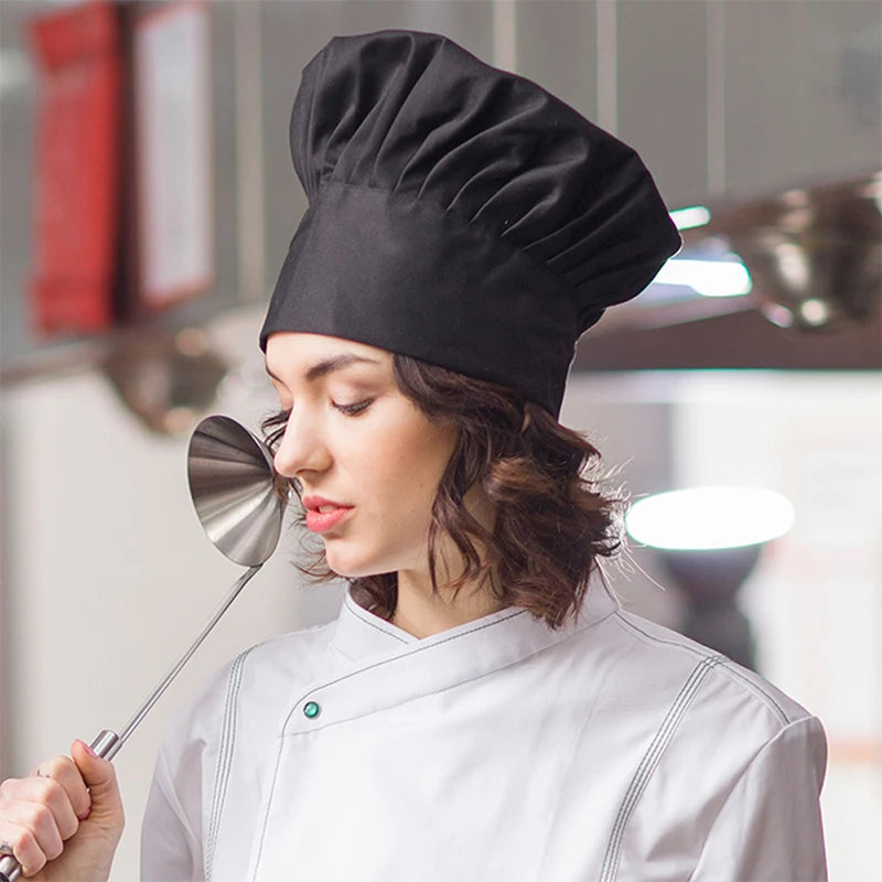 1pc Cooking Adjustable unisex Chef Hat Kitchen Baker Elastic Hat Catering Cooking Cap Striped Plain Hats Working Cap