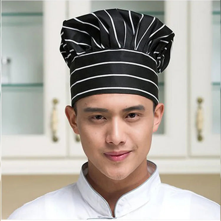 1pc Cooking Adjustable unisex Chef Hat Kitchen Baker Elastic Hat Catering Cooking Cap Striped Plain Hats Working Cap