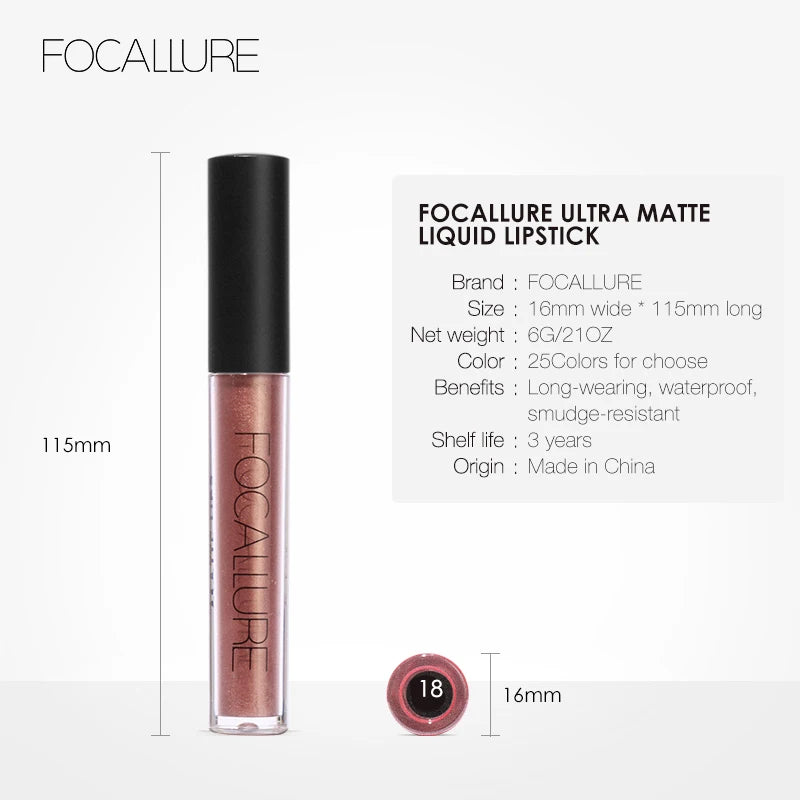 FOCALLURE 35 Colors Matte Liquid Lipstick Waterproof Long-lasting Lightweight Lip Gloss Lips Glaze Lips Tint Makeup Cosmetics