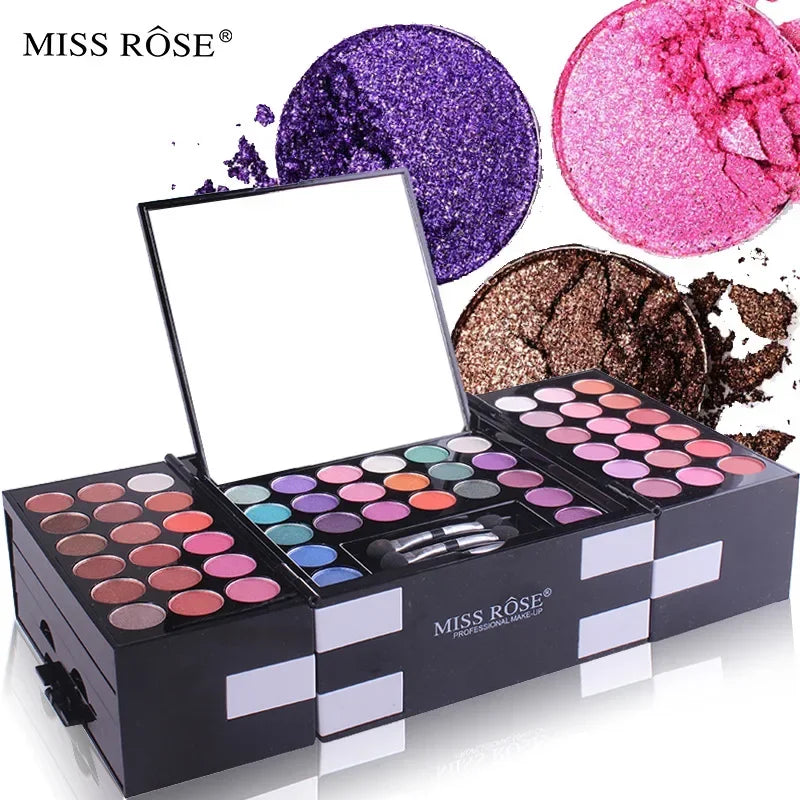 Miss Rose Makeup Case Set Kit-Ultimate Color Combination-Holiday Gift Set Cosmetic Eye Shadow Lip Gloss Blush Brow Combo Palette