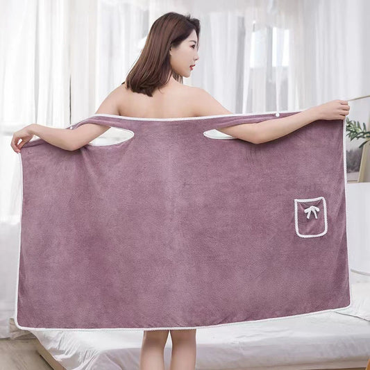 80*135cm Bath Towel Soft Coral Velvet Skirt Bow Women Shower Drying Short Wearable Water Absorption Bathrobe Adults Wrap Towel