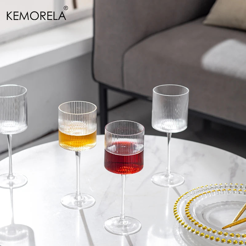 4PCS French Vertical lines Champagne Glasses Home Glass Goblets High-end Red Wine Glasses White Wine Glasses Cocktail Glasses