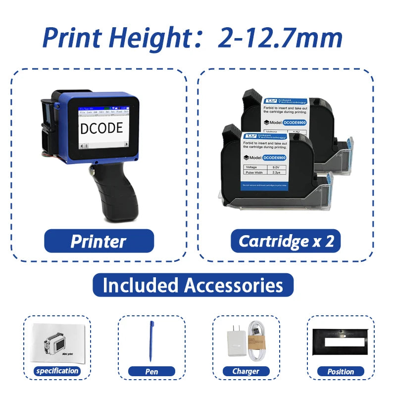 DCODE DC12 Portable Mini Split Printer 12.7mm Handheld Inkjet Printer Non-encrypted QR Barcode Image Logo Date Coding Machine