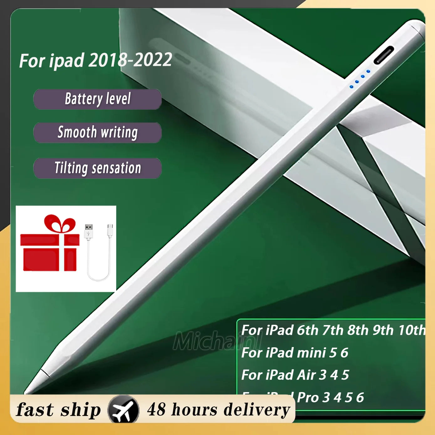 for Apple Pencil 2 2018-2022 Stylus Pen iPad Pro 11 12.9 Air 4/5 7/8/9/10th mini 5 6,For iPad Pencil with Palm Rejection Tilt