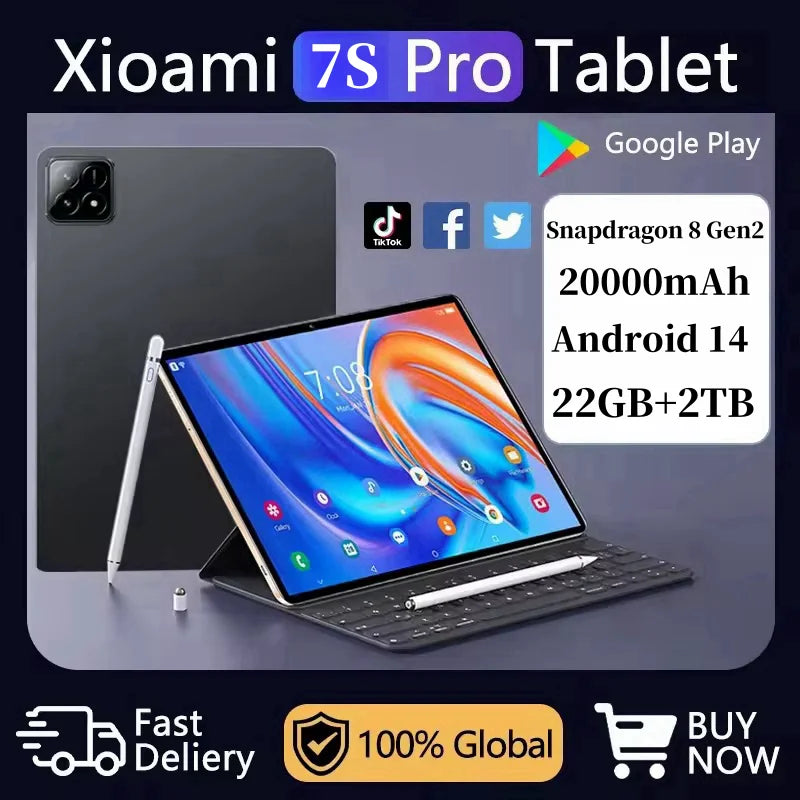 2025 Pad 7S Pro Global Mi 11 inch tablet Android 14 16GB 1TB Snapdragon 8 Gen2 4K HD 5G WIFI Bluetooth WPS 20000mAh tablets Tab