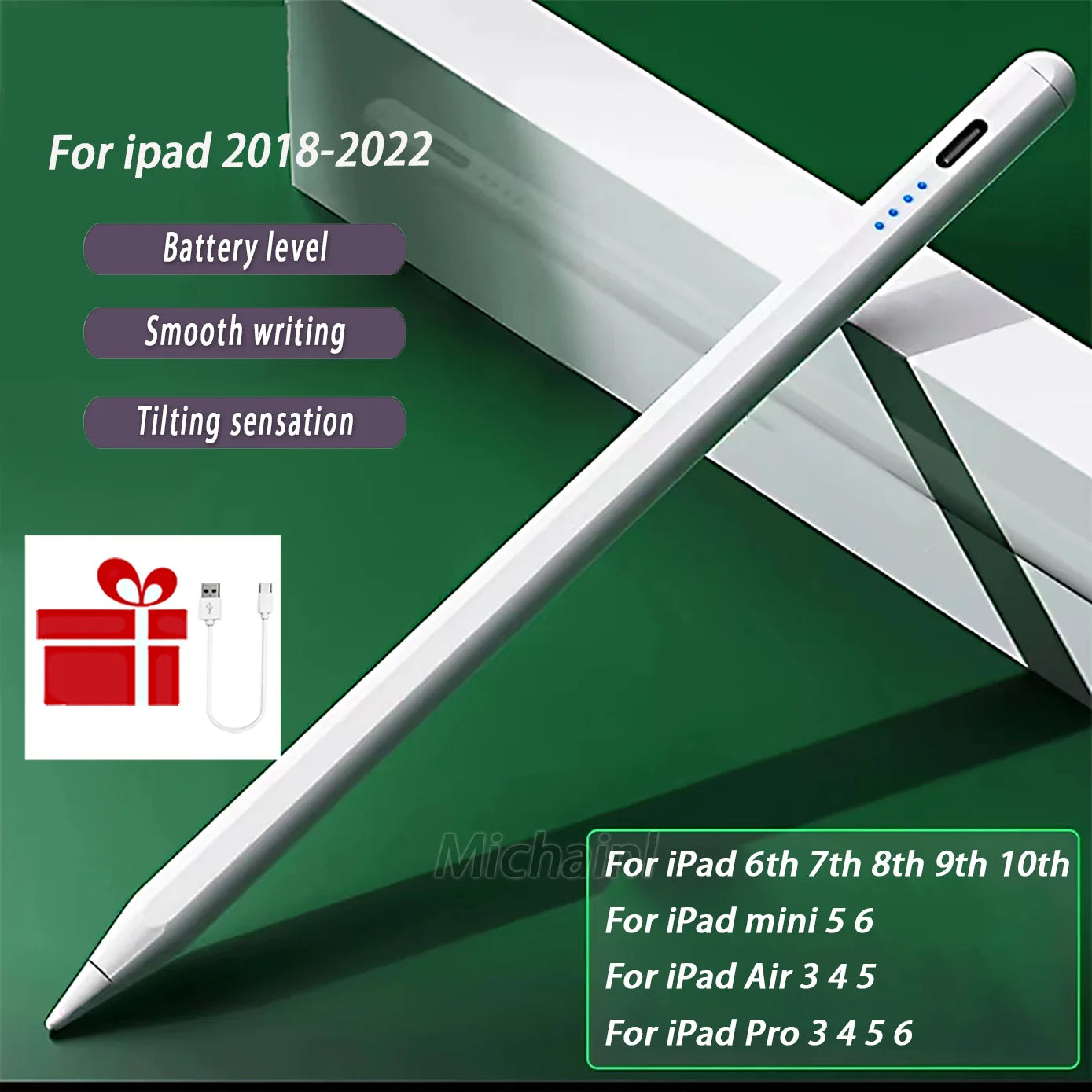 for Apple Pencil 2 2018-2022 Stylus Pen iPad Pro 11 12.9 Air 4/5 7/8/9/10th mini 5 6,For iPad Pencil with Palm Rejection Tilt