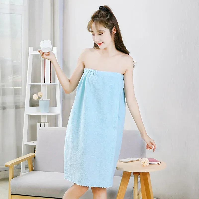 Women Fast Drying Bowknot Wearable Bath Towel Shower Spa Wrap Body Beach Bathroom Bathrobe Robe Soft Absorbent Microfiber