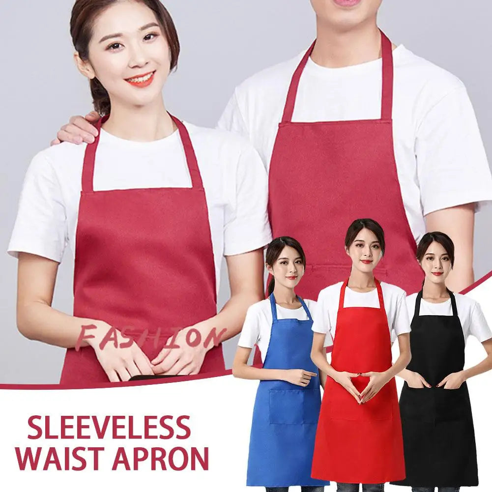 Adjustable Cooking Apron Unisex Waterproof Dust-proof Solid Color Chef Waiter Hairdresser Dirt-resistant Smock Sleeveless Apron