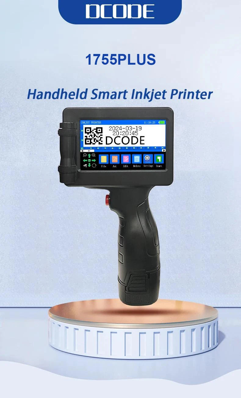 DCODE 1755PLUS 12.7mm Portable Printers Handheld Inkjet Printer Text QR Barcode Batch Number Logo Image Date Printing Machine