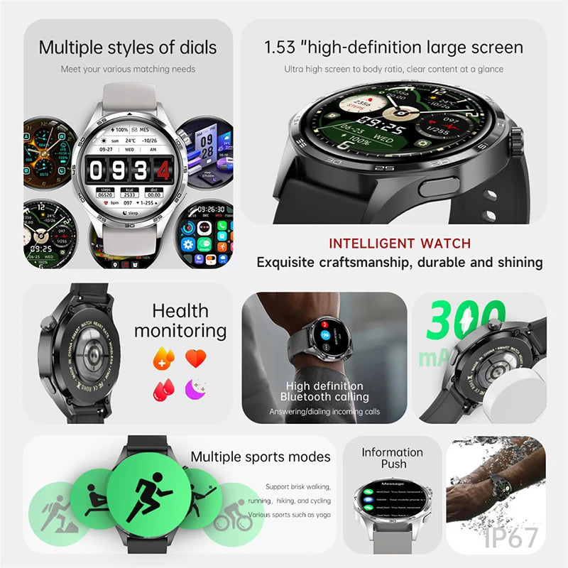 For HUAWEI GT5 Pro GPS NFC Smart Watch Men 360*360 AMOLED Screen Heart rate Bluetooth Call IP67 Waterproof Man Smartwatch 2024