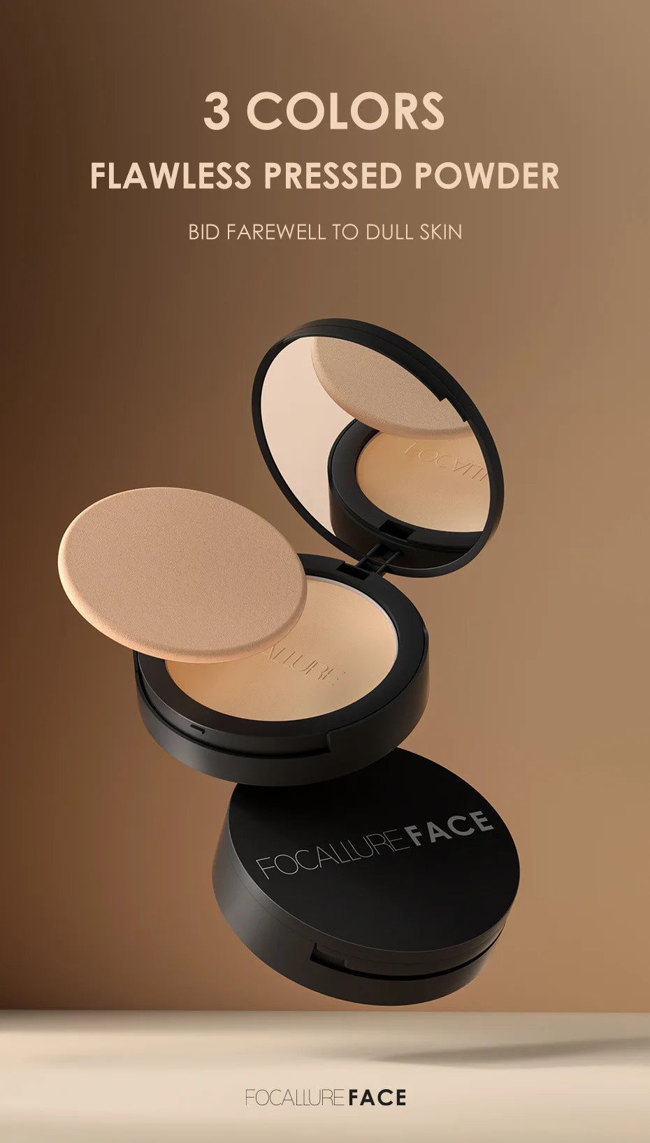 FOCALLURE 3 Colors Make Up Face Powder Brighten Oil-control Nude Makeup Pressed Powder Foundation Makeup Base Cosmetics