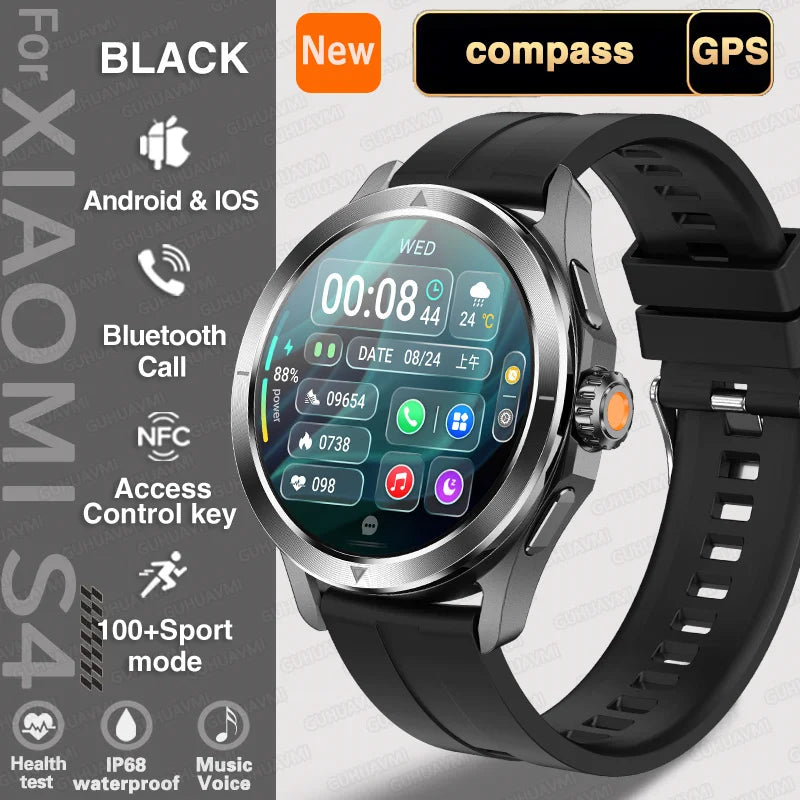 New For Xiaomi S4 Ultra Smart Watch Men AMOLED Outdoor Sports NFC GPS Compass Heart rate Waterproof Bluetooth Call Smartwatches