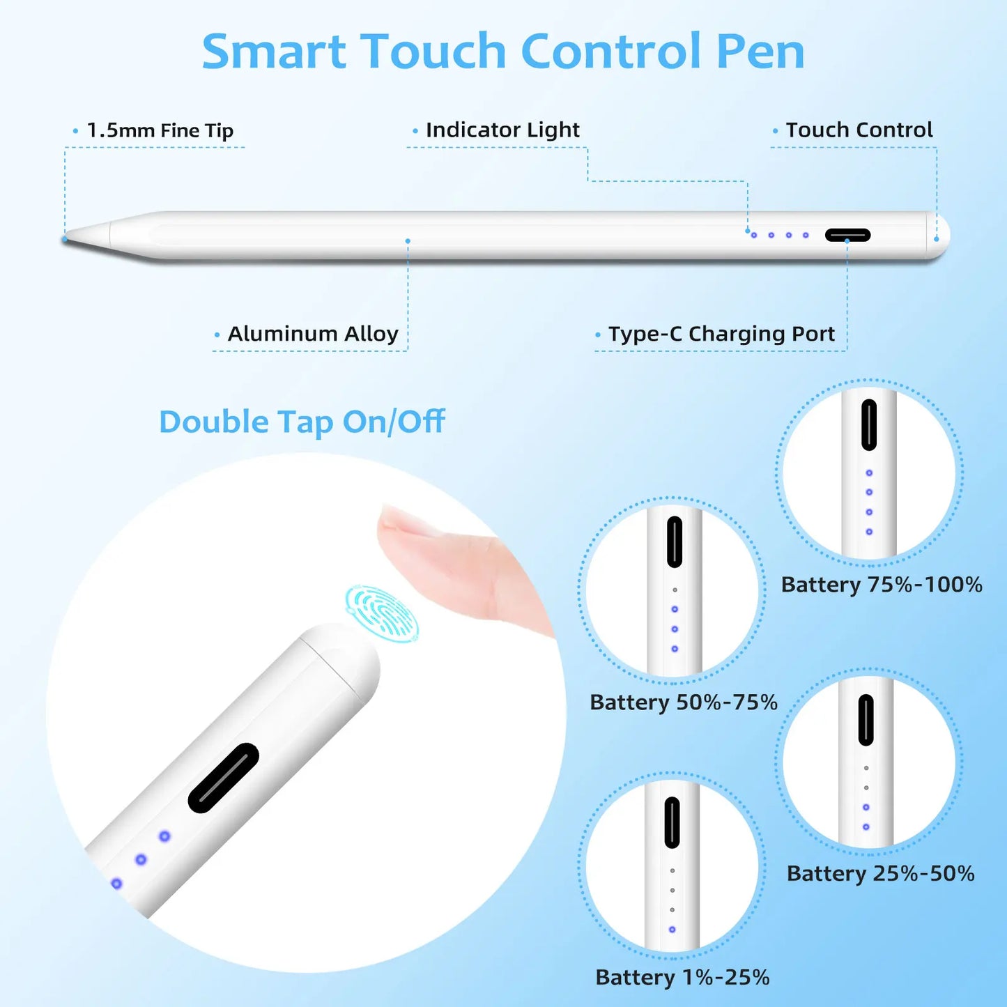 For Apple Pencil 2 1 with Palm Rejection Tilt Sensitivity Stylus Pen for 2018-2023 iPad 6/7/8/9/10,Pro 11/12.9,Mini 5/6,Air3/4/5