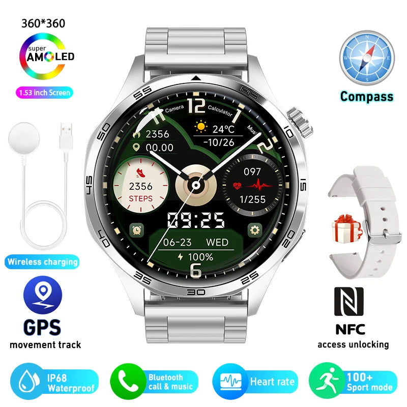 For HUAWEI GT5 Pro GPS NFC Smart Watch Men 360*360 AMOLED Screen Heart rate Bluetooth Call IP67 Waterproof Man Smartwatch 2024