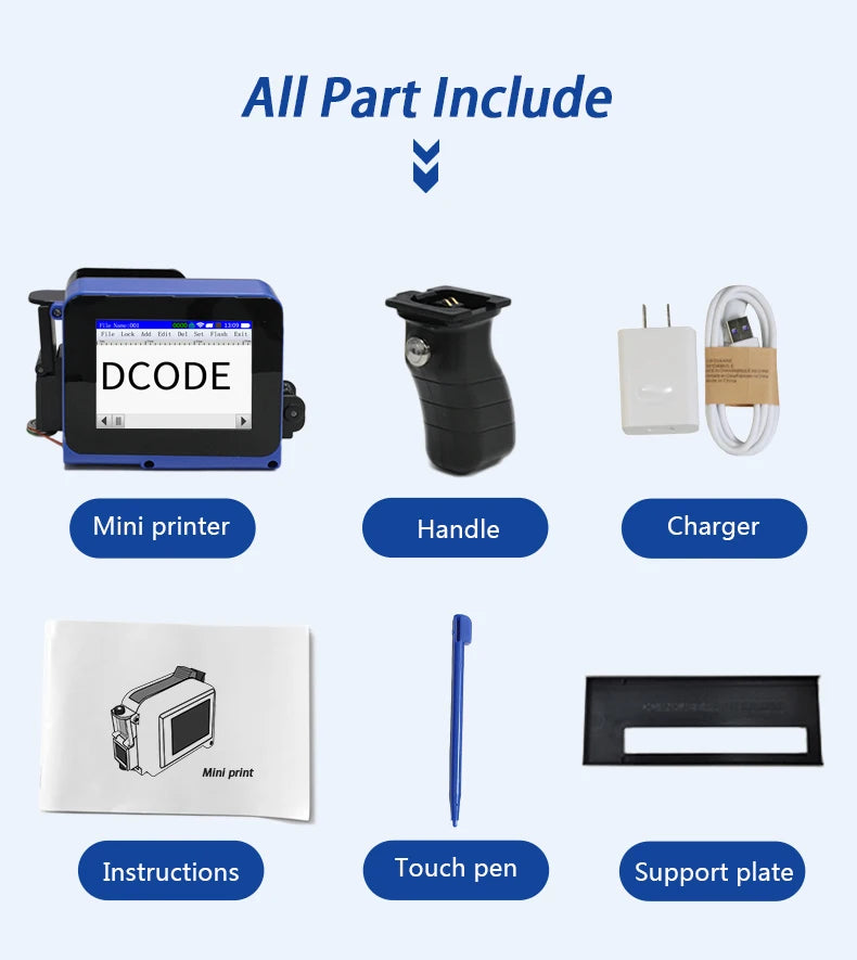 DCODE DC12 Portable Mini Split Printer 12.7mm Handheld Inkjet Printer Non-encrypted QR Barcode Image Logo Date Coding Machine