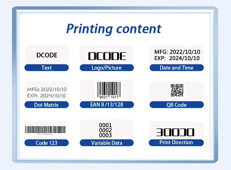 DCODE DC12 Portable Mini Split Printer 12.7mm Handheld Inkjet Printer Non-encrypted QR Barcode Image Logo Date Coding Machine