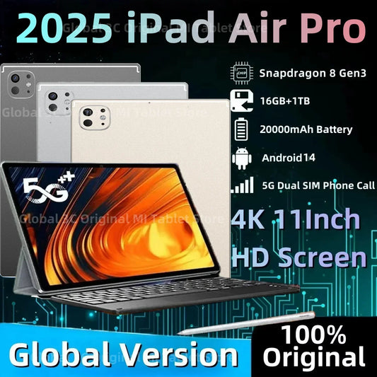 2025 Global Version Original IPad Air Pro Tablet 11inch  HD 4K Android 14 16GB+1T 20000mAh 5G Dual SIM Bluetooth WiFi GPS Tablet