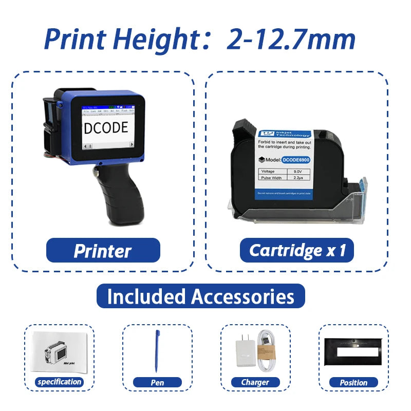 DCODE DC12 Portable Mini Split Printer 12.7mm Handheld Inkjet Printer Non-encrypted QR Barcode Image Logo Date Coding Machine