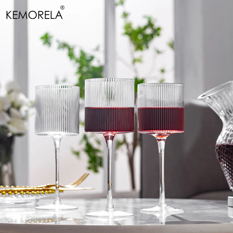 4PCS French Vertical lines Champagne Glasses Home Glass Goblets High-end Red Wine Glasses White Wine Glasses Cocktail Glasses