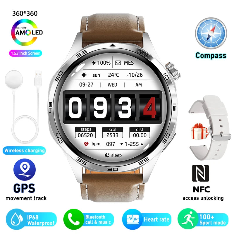 For HUAWEI GT5 Pro GPS NFC Smart Watch Men 360*360 AMOLED Screen Heart rate Bluetooth Call IP67 Waterproof Man Smartwatch 2024