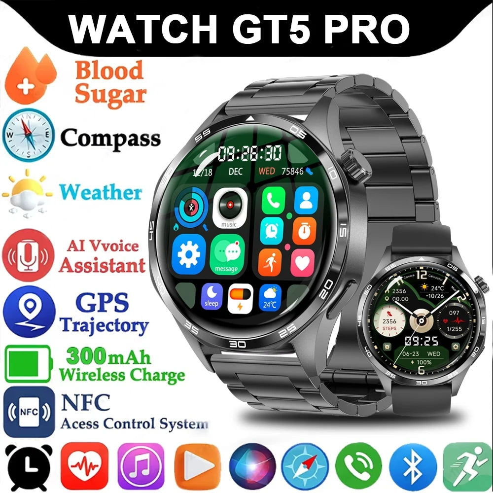 For HUAWEI GT5 Pro GPS NFC Smart Watch Men 360*360 AMOLED Screen Heart rate Bluetooth Call IP67 Waterproof Man Smartwatch 2024