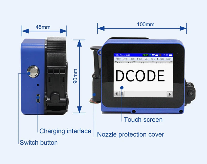 DCODE DC12 Portable Mini Split Printer 12.7mm Handheld Inkjet Printer Non-encrypted QR Barcode Image Logo Date Coding Machine