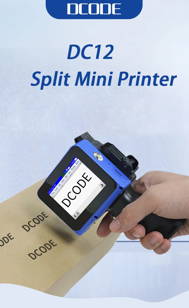 DCODE DC12 Portable Mini Split Printer 12.7mm Handheld Inkjet Printer Non-encrypted QR Barcode Image Logo Date Coding Machine