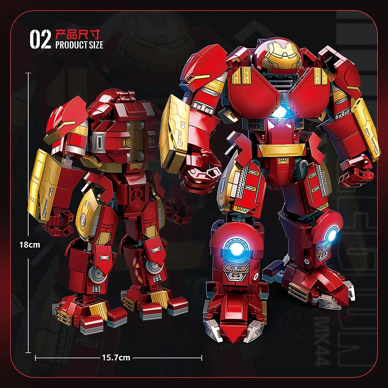 2024 Marvel Avengers Superhero Iron Man Mark44 Hulk Buster Classic Mecha Robotics Model Building Blocks Kits Bricks DIY Kids Toy