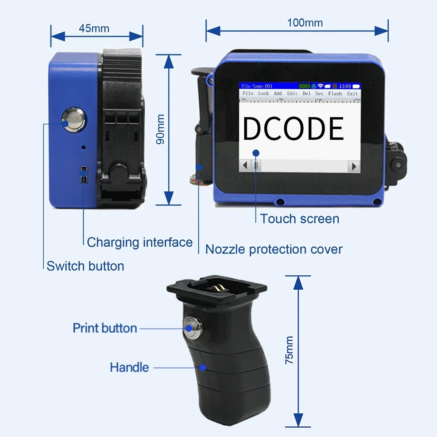 DCODE DC12 Portable Mini Split Printer 12.7mm Handheld Inkjet Printer Non-encrypted QR Barcode Image Logo Date Coding Machine