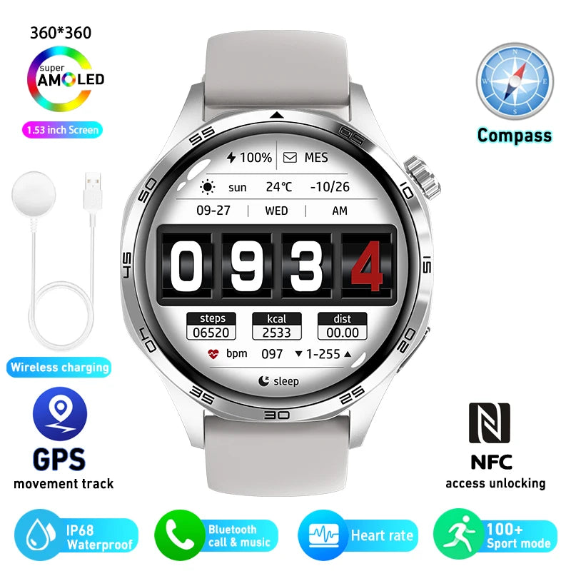 For HUAWEI GT5 Pro GPS NFC Smart Watch Men 360*360 AMOLED Screen Heart rate Bluetooth Call IP67 Waterproof Man Smartwatch 2024