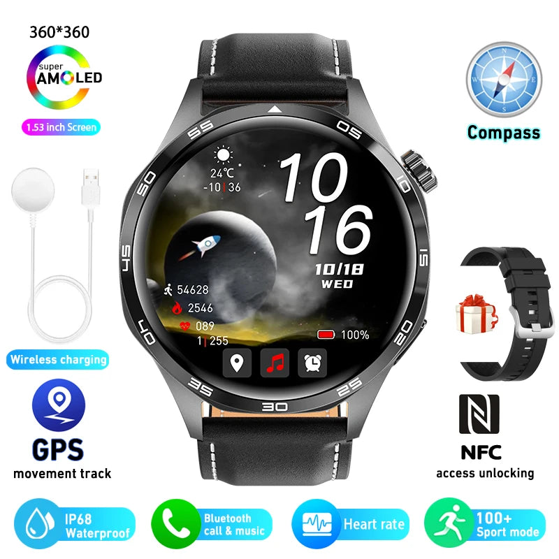 For HUAWEI GT5 Pro GPS NFC Smart Watch Men 360*360 AMOLED Screen Heart rate Bluetooth Call IP67 Waterproof Man Smartwatch 2024