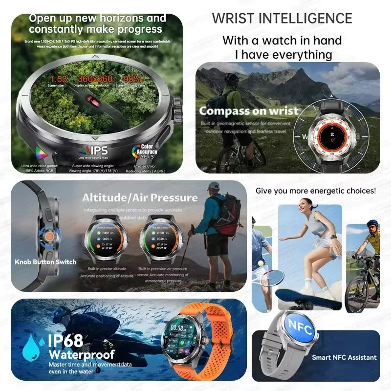 New For Xiaomi S4 Ultra Smart Watch Men AMOLED Outdoor Sports NFC GPS Compass Heart rate Waterproof Bluetooth Call Smartwatches